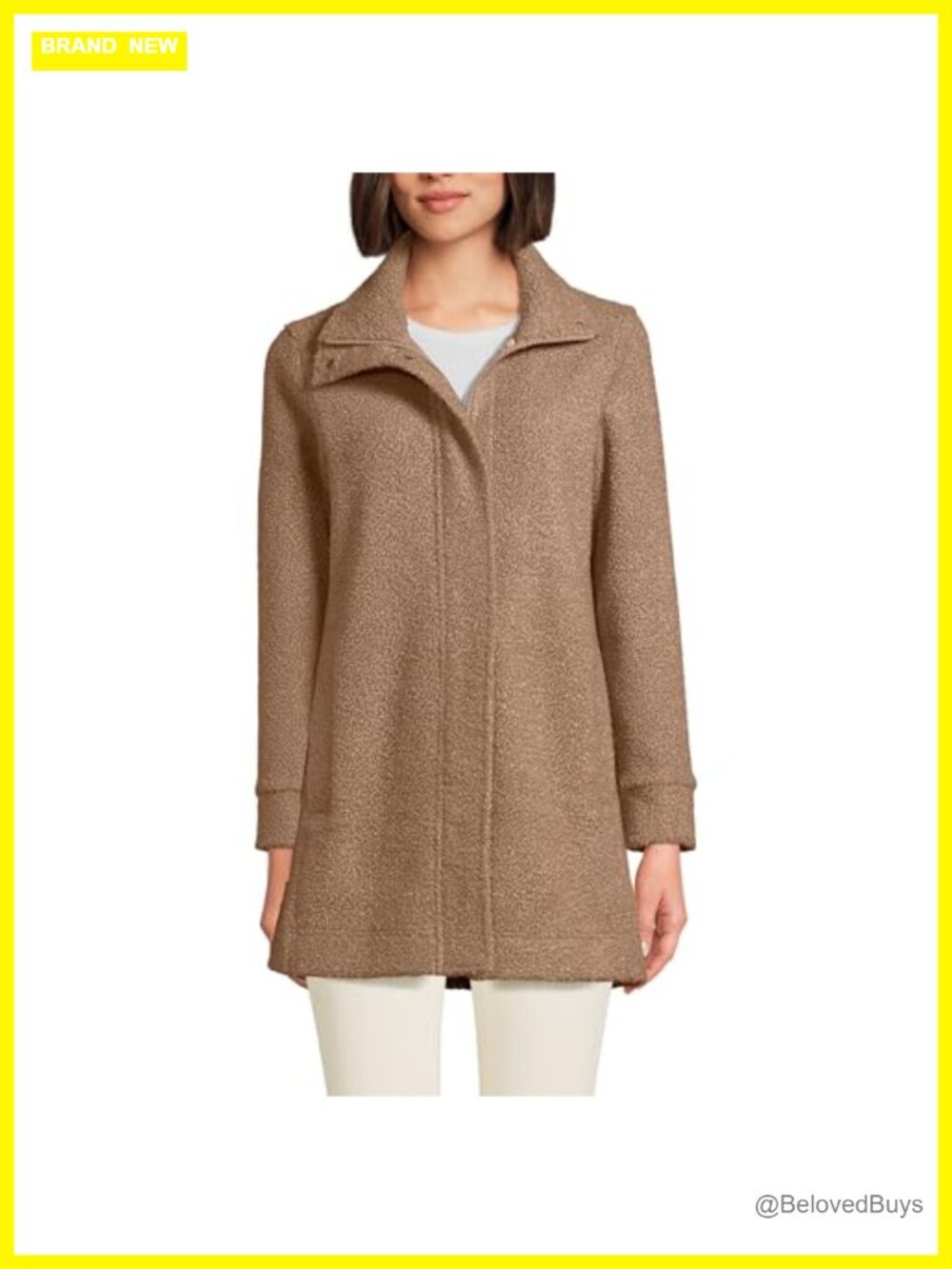 Lands' End Boucle Fleece Coat Snap Collar Long Sleeve Women's Warm Winter Coat